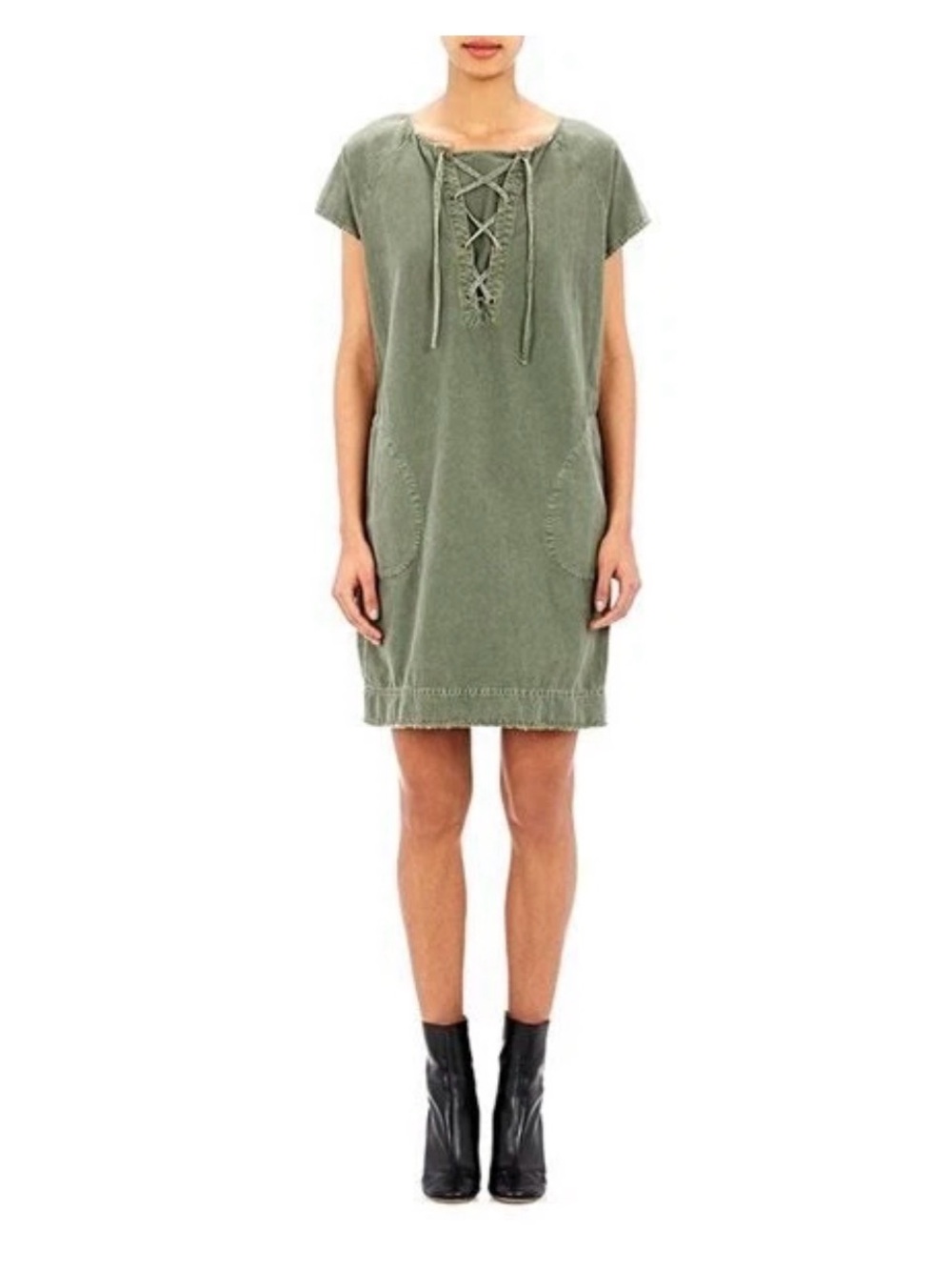 Nili Lotan Lace Up Slub Twill Mini Dress Small Green